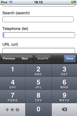 Mobile Safari displays a numerical keyboard for input type tel.