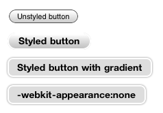 Screenshot of various CSS applied to buttons in Safari for iOS.